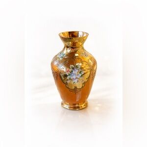 Elegant Gold and Orange Floral Vase